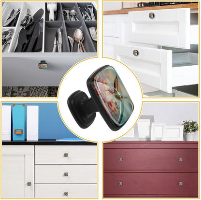 4 Pack Cabinet Knobs Drawer Pulls, 30mm Round ABS Glass Drawer Hardware Growing Butterfly Cabinet Handles with Screws for Dressers Kitchens Cupboard