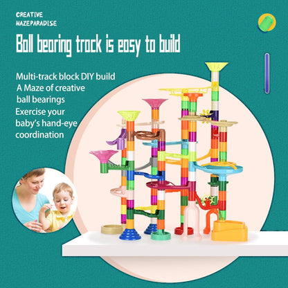 Marble Run for Kids Ages 4-8-12-150pcs Sturdy Building Toys - Amazing Fun Valentines Boys Girls Gifts - Magic Tracks - Glow in The Dark - Mindware - Marbles for Kids