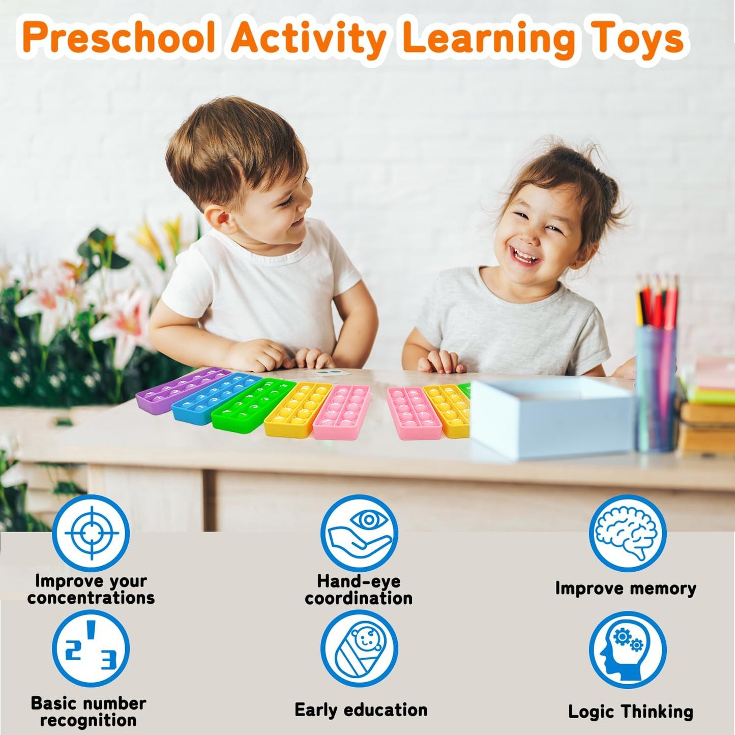 Ten Frame Popper, Math Fidget Sensory Toys, Ten-Frame Counting Toy, Educational Toy for Kids, Classroom Group Learning Activities for Toddler(Pack of 10)