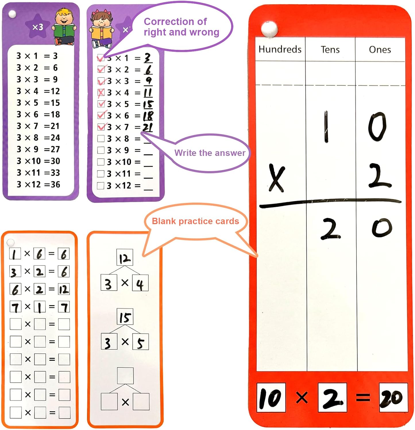 1-12 Math Flash Cards with 6 Dry Erase Pens, 15Pcs Big Multiplication Flash Cards + 36 Pcs Random Double-Sided Multiplication Practice Cards, Educational Math Flashcards for Kids Ages 6+