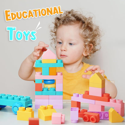 78 Pcs Top STEM Soft Building Block Sets for Kids Aged 18 months to 6 years.Mega Blocks for Baby.Large Construction Stacking Block Toys for Toddler to Improve Imagination、Creativity、Hands-on Ability