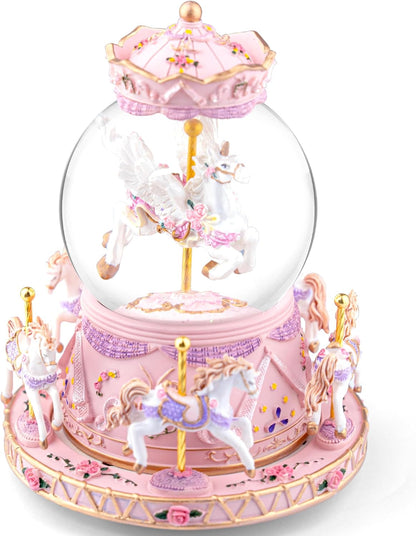 Magical Unicorn Snow Globe with “Somewhere Over the Rainbow” Music, Rotating Carousel Music Box, LED Lights & Glitter Snow, Perfect Birthday, Xmas, Valentine’s Gift, for Girls, Kids & Unicorn Lovers