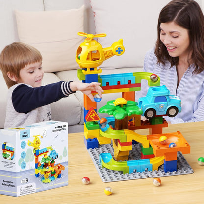 Marble Runs for Kids 4-8,Building Blocks Compatible with Major Brands, Birthday Toys Gifts for Ages 3 4 5+ Boys Girls，Toddler Education Montessori Learning STEM Toys Marble Runway Maze Track Set