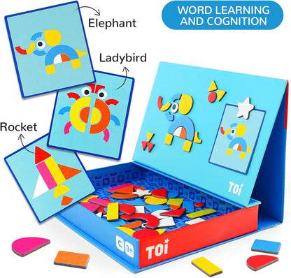 Toi Kids Magnet Toys Magnetic Jigsaw Puzzle Boxes with Game Board for Kids Ages 3-8, Portable Travel Game, Transport