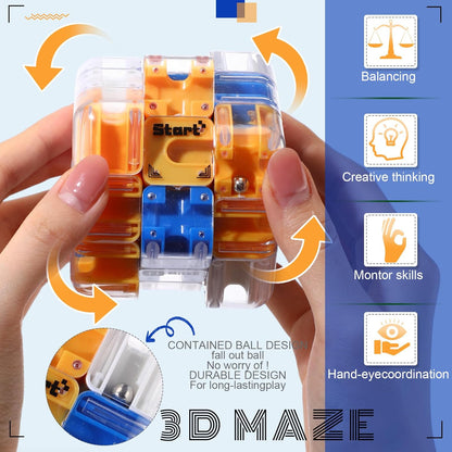 1 Sets Large Labyrinth 3D Maze Cube Puzzle Maze Game Gravity 3D Puzzle Cube Brain Teaser Ball Games for Kids Education Sensory Toys Gift for Adults (Upgrade Version,Yellow)