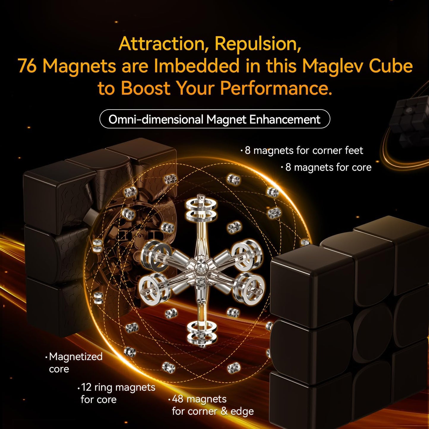 GAN 15 Maglev Speed Cube 3x3, GAN Magnetic Cube Perfectly Combines Weight, Magnet and Structure, 58.6g Ultra-Lightweight, Brain Teasers Puzzle Cube for Kids Adults, Flagship Speedcube Frost Version