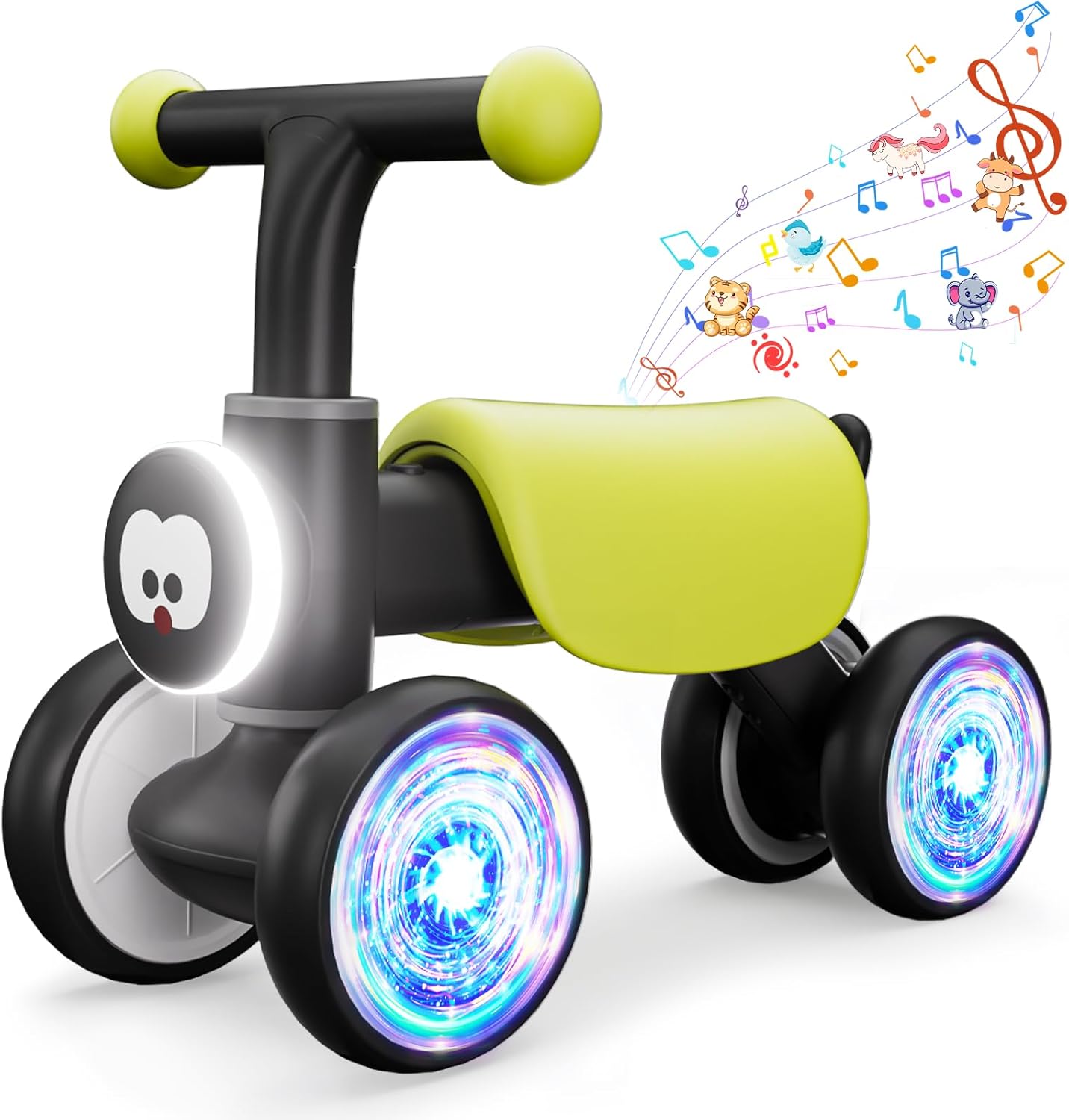 Toddler Toys Balance Bike for 1 Year Old Girl Gifts,4 Wheels Colorful Lighting with Music Baby First Bike,Toddler Girl Toys Balance Bike for 1st 2 Year Old Birthday Gifts