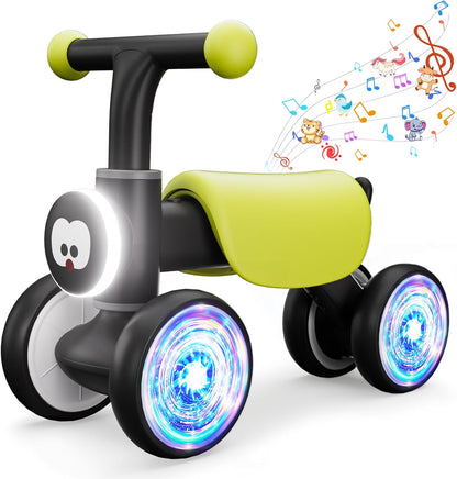 Toddler Toys Balance Bike for 1 Year Old Girl Gifts,4 Wheels Colorful Lighting with Music Baby First Bike,Toddler Girl Toys Balance Bike for 1st 2 Year Old Birthday Gifts
