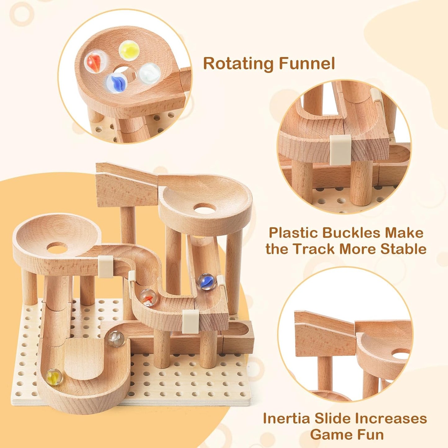 Wooden Marble Runs for Kids 4-8, 38 Pcs Marble Rush Track Maze Construction Play Set, STEM Learning Toys, Wood Building Blocks Toys, Gift for Boys & Girls