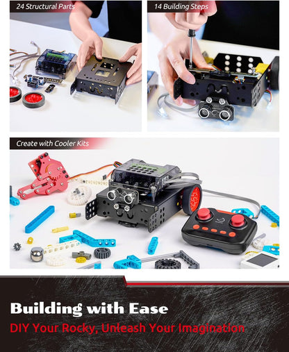 WhalesBot Rocky Coding Robot Car Kit for Kids 8-12 12-16, STEM Educational Engineering Toy, Scratch Python C Programming & Remote Control, Science Gift for 8 9 10 11 12+ Year Old Boys Girls
