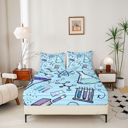 Erosebridal Chemistry Lab Fitted Sheet Twin Size Chemical Equation Bed Sheets for Boys Girls Chemical Elements Science Theme Bed Set Teens Kids Science Students Bedding Set School Dorm Room Decor