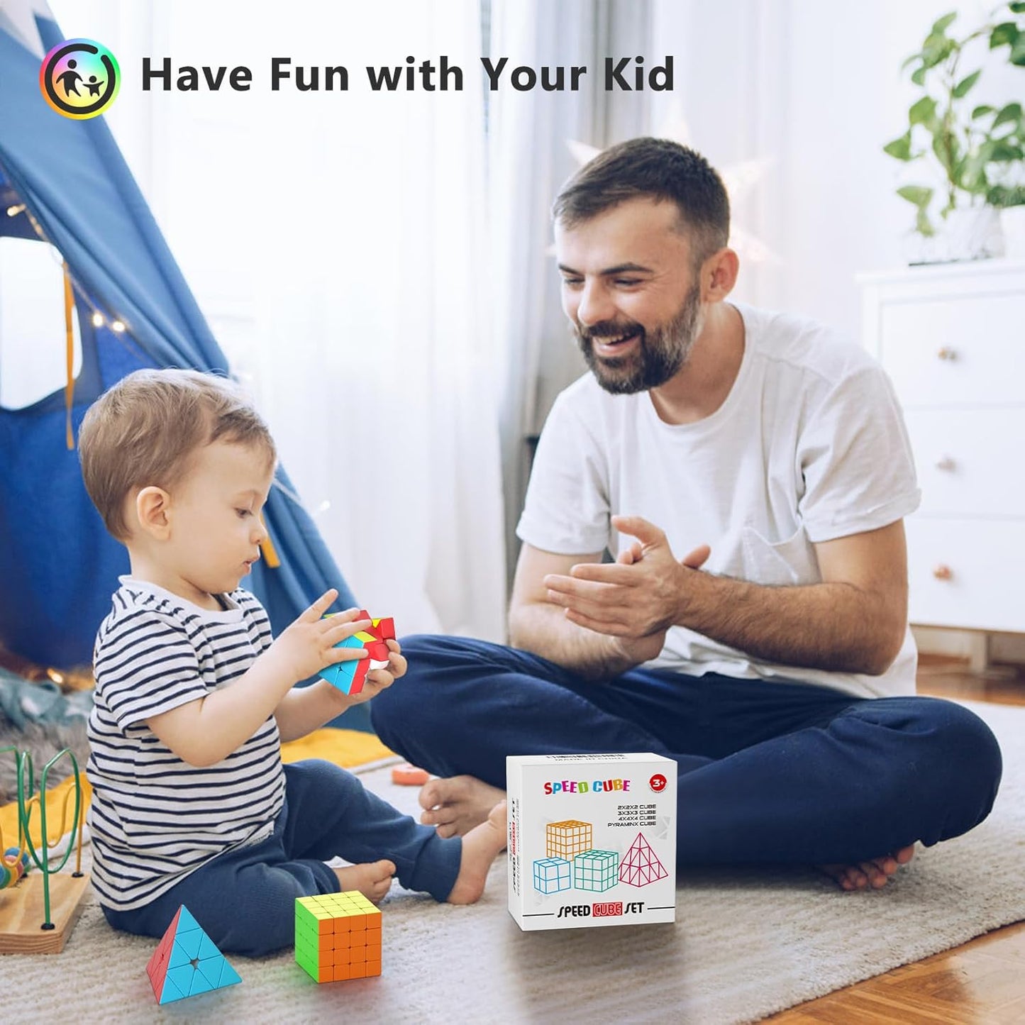 Vdealen Speed Cube Set, Puzzle Cube Bundle of 2x2x2 3x3x3 4x4x4 Pyramid Magic Cube Set, Birthday Party Christmas Stocking Stuffers Gift for Kids Teens Adults(Stickerless)