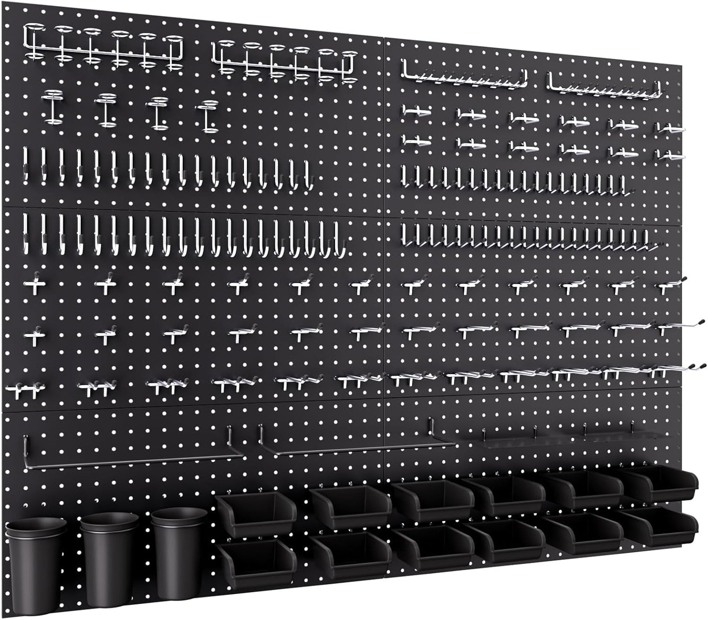 INCLY 48x24 Inch Metal Peg Board Kit with 1/4" Pegboard Hooks Accessories, 4PCS Pegboard Panels and 156PCS Black Pegboard Wall Organizer Tool Storage System for Garage Workbench Shed