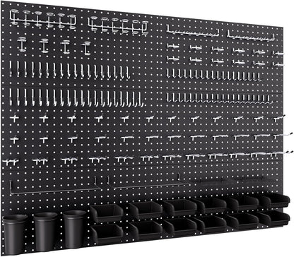 INCLY 48x24 Inch Metal Peg Board Kit with 1/4" Pegboard Hooks Accessories, 4PCS Pegboard Panels and 156PCS Black Pegboard Wall Organizer Tool Storage System for Garage Workbench Shed