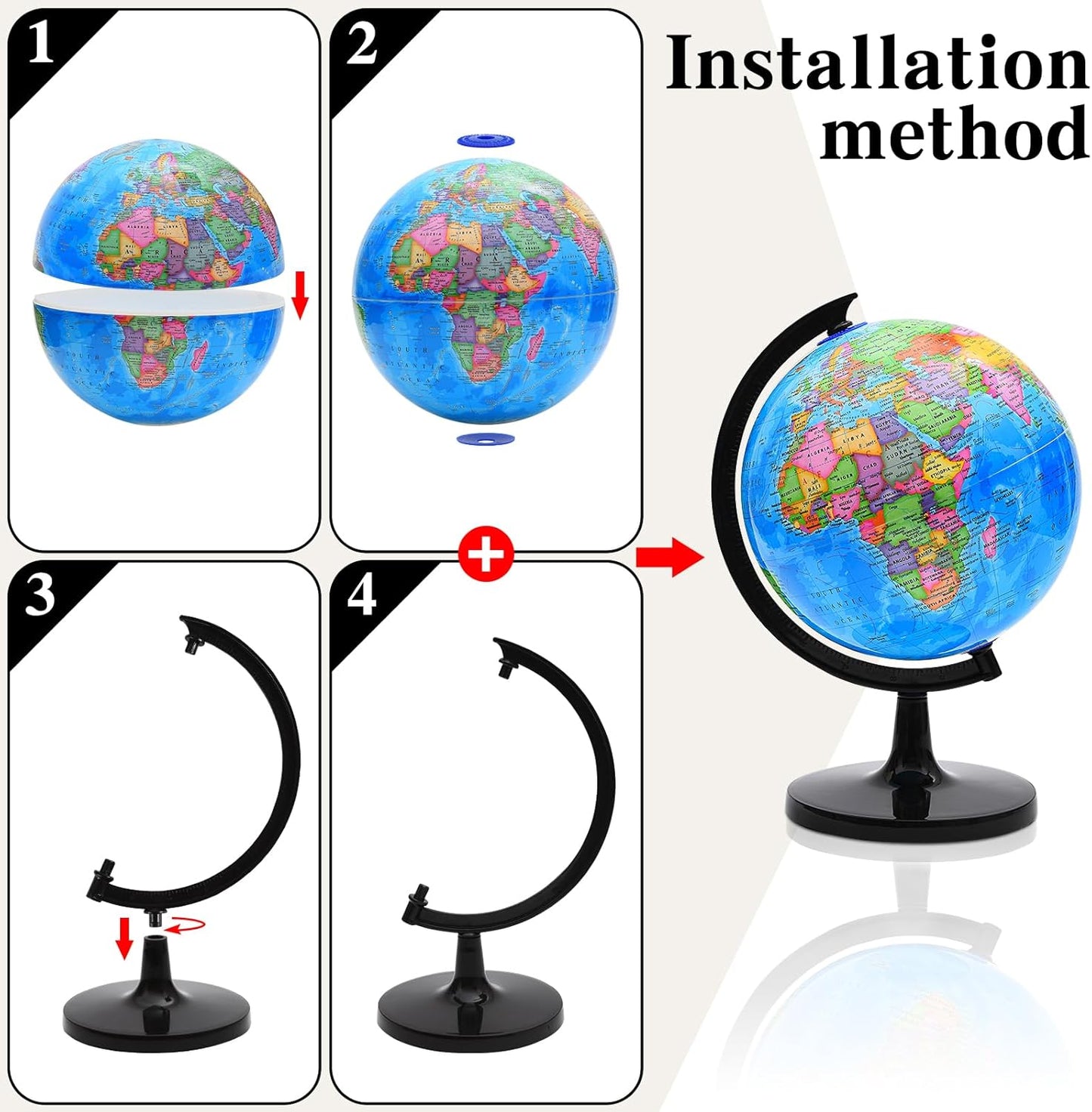 World Globe for Kids Learning, 8 inch Interactive Spinning Earth Globe for Children with Stand, Self-Assembled World Globes for Educational Geography Decorative Kids Room, Classroom, Adults Office