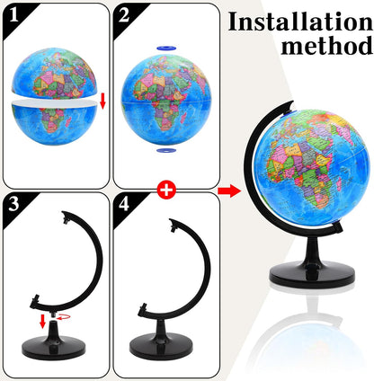 World Globe for Kids Learning, 8 inch Interactive Spinning Earth Globe for Children with Stand, Self-Assembled World Globes for Educational Geography Decorative Kids Room, Classroom, Adults Office