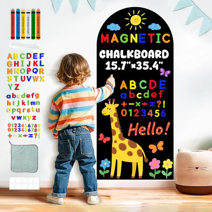 8 PCS Magnetic Wall Decals for Kids Magnetic Chalkboard Peel and Stick Magnet Sheets Board Sticker Tangram Puzzle Self Adhesive Contact Paper Dry Erase Blackboard for Playroom Homeschool 15.7"x10.4"