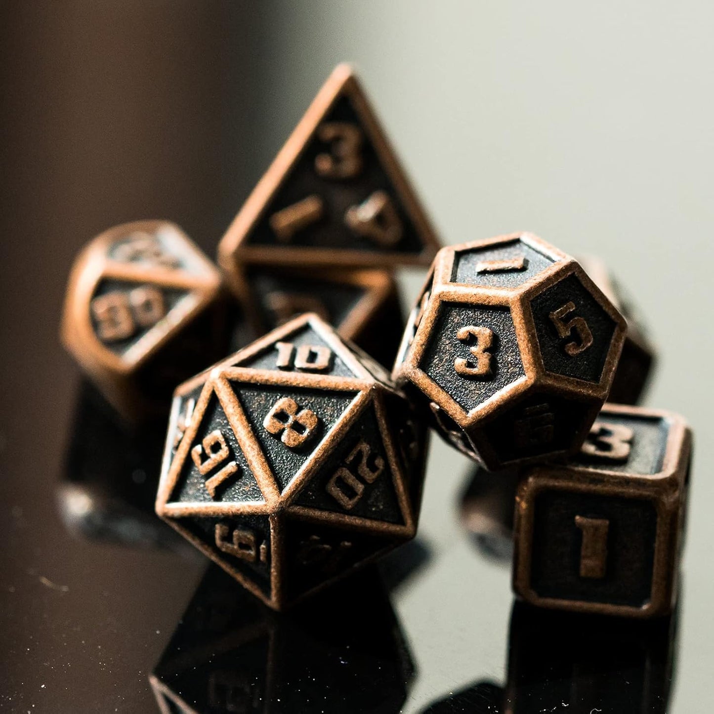UDIXI Steampunk Metal Dice Set, 7 Die Polyhedral DND Dice Set for D&D Role Playing Game and Math Teaching (Ancient Copper)
