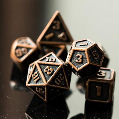 UDIXI Steampunk Metal Dice Set, 7 Die Polyhedral DND Dice Set for D&D Role Playing Game and Math Teaching (Ancient Copper)