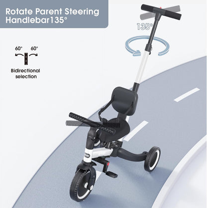 newyoo Toddler Tricycle with Push Handle for 1-3 Year Old, Toddler Bike, Birthday Gift and Toy for Boys and Girls, 5 in 1 Kids Trike, Balance Bike with Backrest and Safety Belt, Khaki, TR007