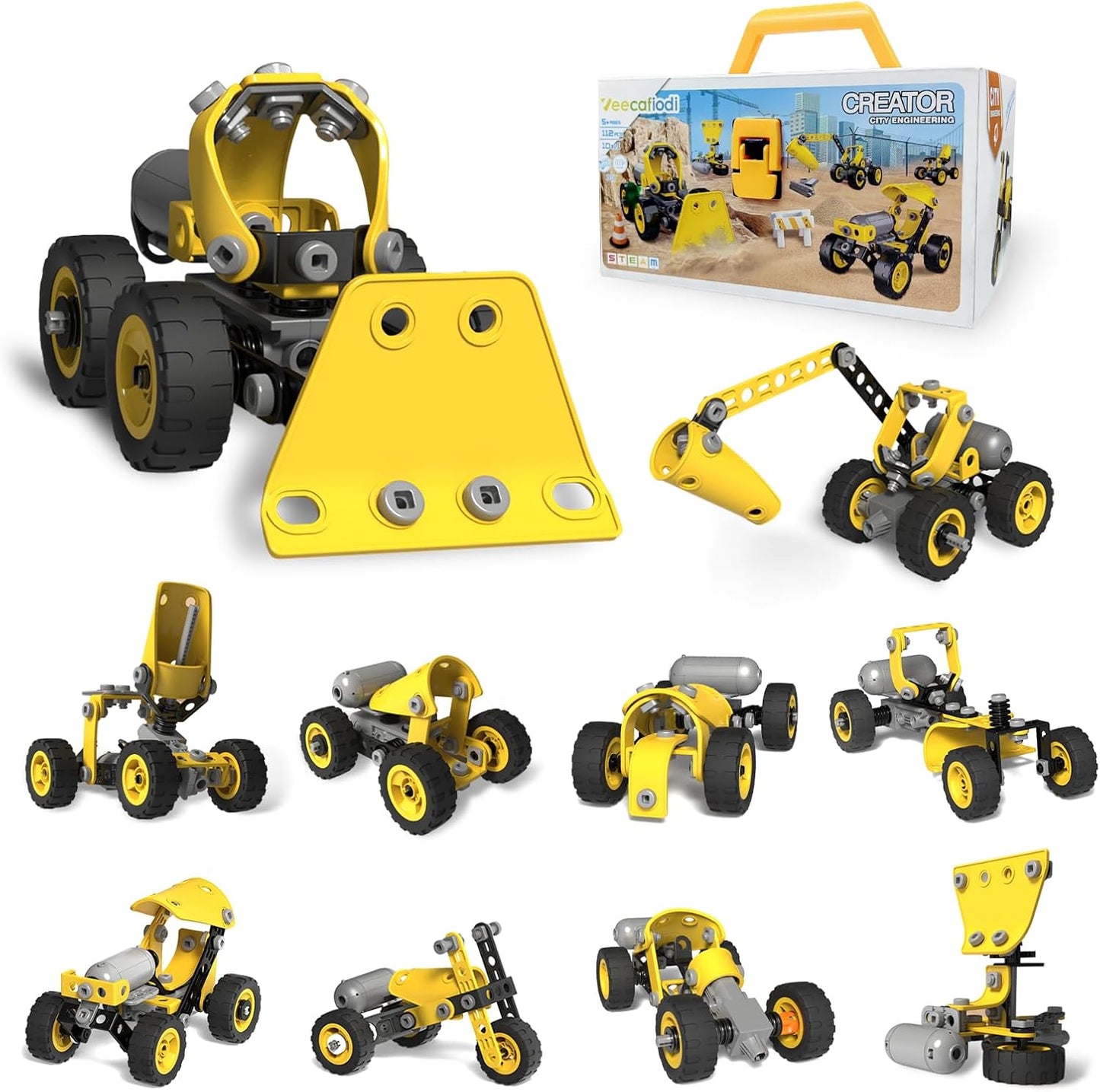 10 in 1 STEM Toys for 5 Year Old Boy, Building Toys for Kids Ages 4-8 5-7 6-8, STEM Engineering Construction Kit with Electric Motor, Educational Science Gift for 5 Year Old Boys