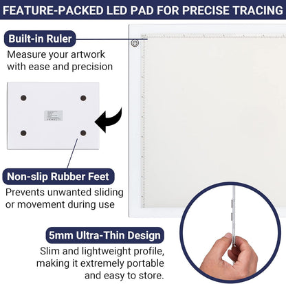 LED Tracing Light Box, 19" Ultra-Thin Light Pad with Adjustable Brightness, Includes USB Cable, Adapter, Paper, and Clip. Portable Drawing Board for Sketching, Cricut Projects, and More