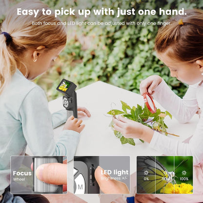 Andonstar AD112 Portable Pocket Microscope Kit for Kids and Adults with 2" LCD Screen, Mini Handheld Digital Microscope with 8 Adjustable LED Lights, Windows PC Compatible, 32GB SD Card Included