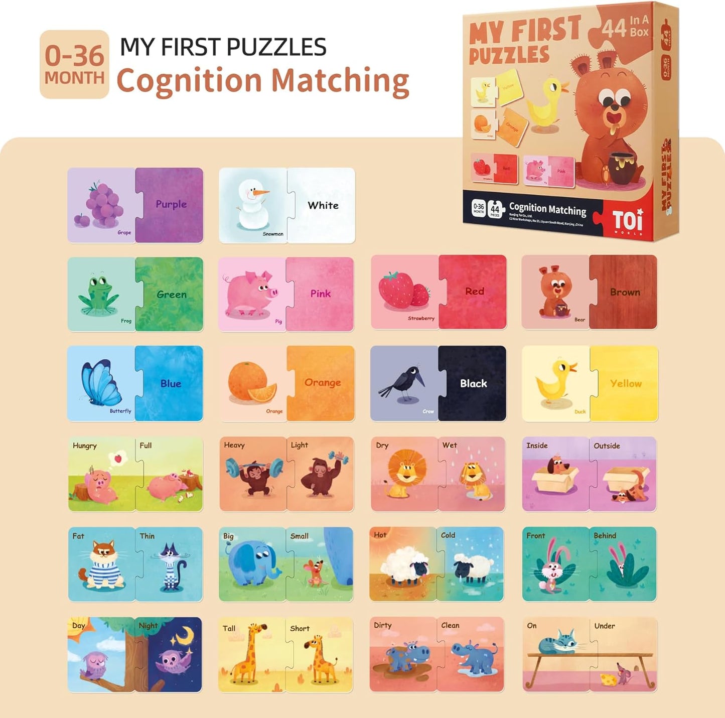 Toi 6 Packs Large Piece Toddler Jigsaw Puzzles for Kids Aged 2.5+, Animal Shaped Floor Puzzles for Beginner, Preschool Learning Game for Boys Girls, Traffic