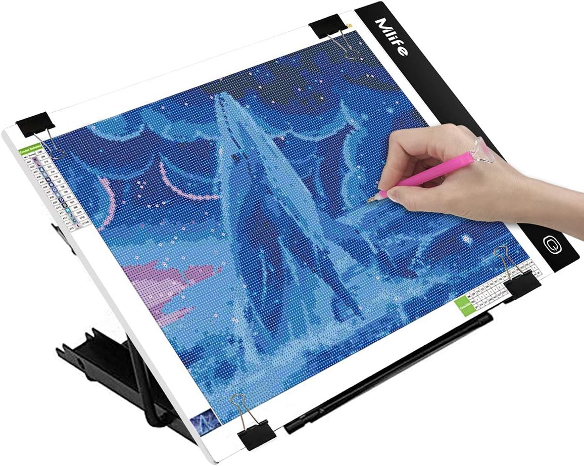 Mlife B4 LED Light Pad Kit - Upgraded Diamond Art Painting Light Box Dimmable Tracing Light Board, Sketching, Animation, Drawing Light Box with 4 Fasten Clips and Metal Stand