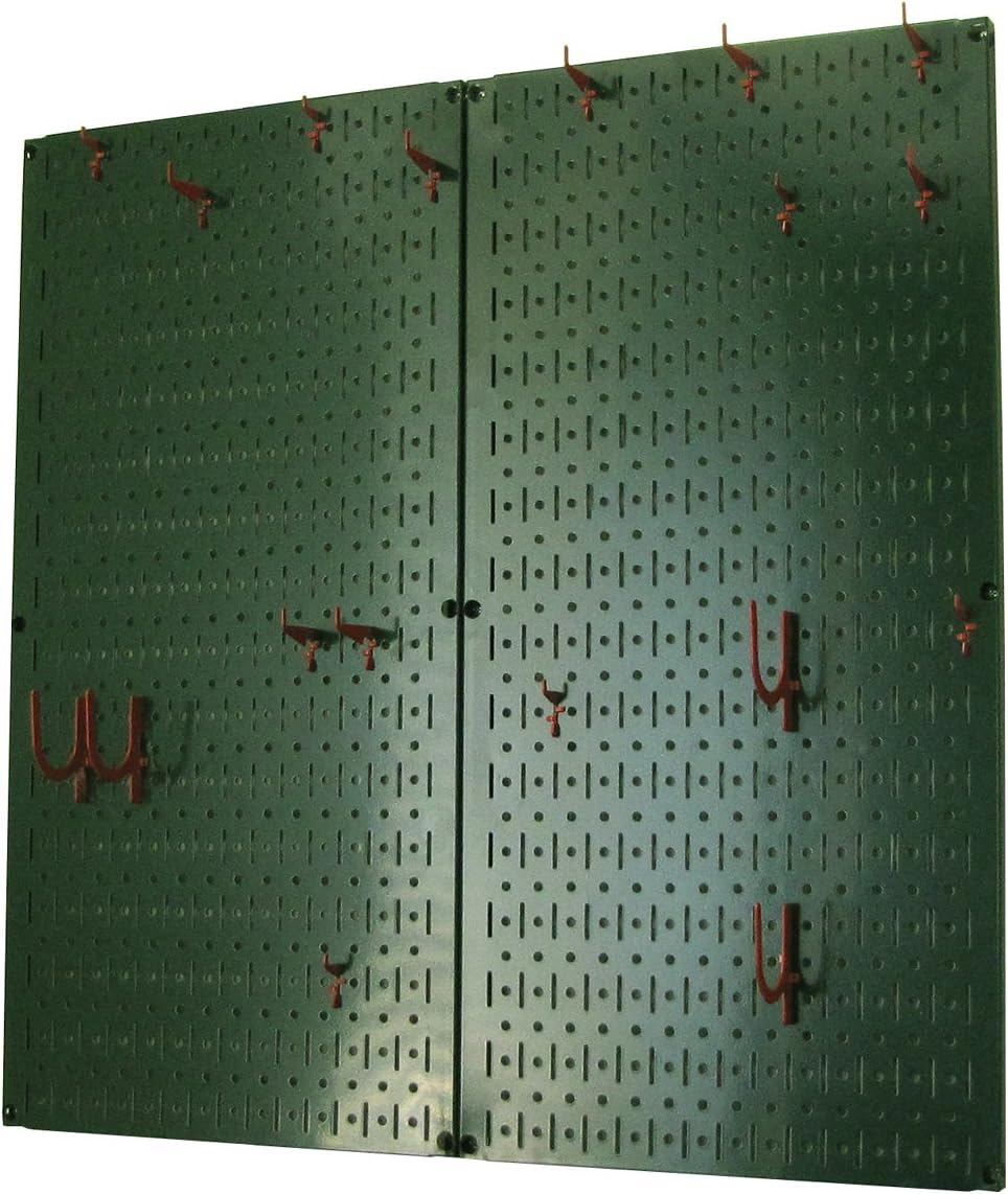 Wall Control Kitchen Pegboard Organizer Pots and Pans Storage Rack Organization Kit with Green Pegboard and White Accessories