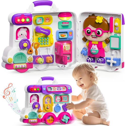 VOILBTOY Busy Board for 1-2 Year Old Girl Gift,Musical Toys for Toddlers 1-3 Year,Educational Fine Motor Baby Toys for 12 18 Months,Perfect for Preschool or Travel,Birthday Gift for 1+Year Old Girl