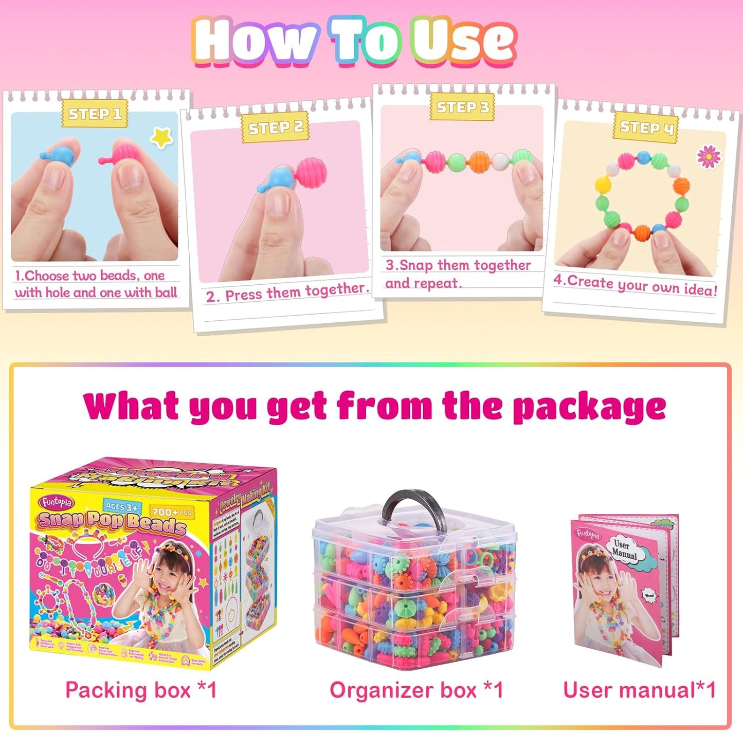 Funtopia 700+ Pcs Pop Beads Arts and Crafts for Kids 4-6 and 1150pcs Safety Eyes for Crocheting
