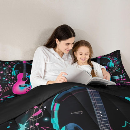 Erosebridal Drum Kit 3D Print Kids Comforter Sets Rock Music Themed Full Bedding Set for Boys Girls Musical Pattern Comforter Set,Colorful Retro Style Quilt Duvet 3 Pcs