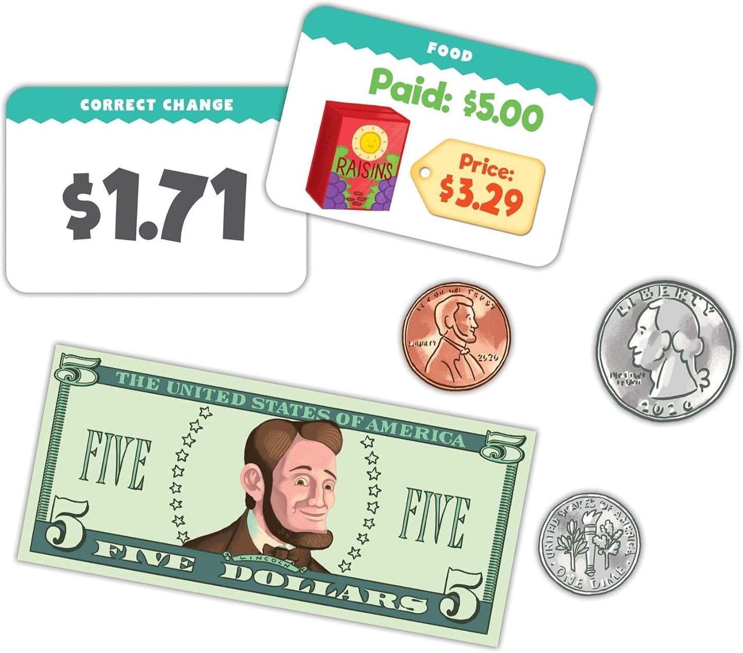 eeBoo: Making Change Game, 50 Item Cards with Play Money, Develop Math and Practical Money Skills, Perfect for Ages 5 and up