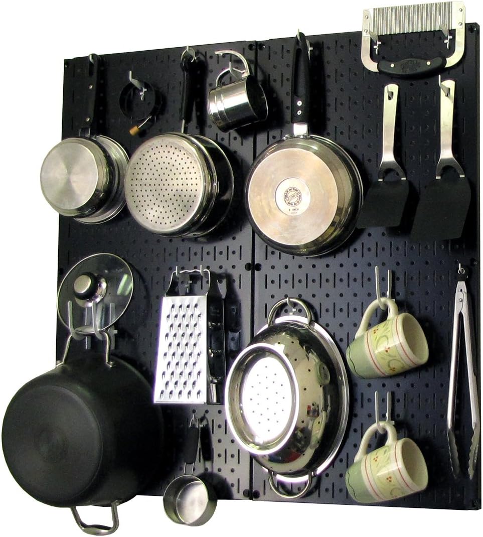 Wall Control Kitchen Pegboard Organizer Pots and Pans Storage Rack Organization Kit with Green Pegboard and White Accessories