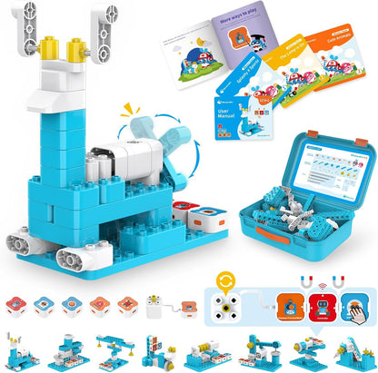 WhalesBot A1 Coding Toy for Kids, Building Block Robot, Fun STEM Toy with Magnetic Controller and Sensor Blocks, Screen-Free Coding with 3 Guide Books for Kids 3-6