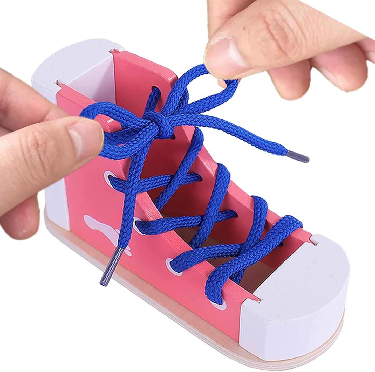 Learn to Tie Shoes - Wooden Lacing Shoe Tying Practice, Reusable Wood Shoelaces Tying/pink