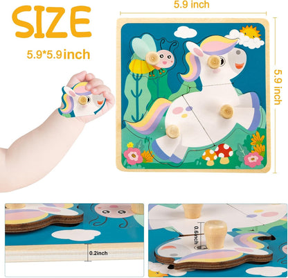 Wooden Puzzles for Toddler Peg Puzzle Toys, Wooden Jigsaw Puzzles Zoo Animal Patterns Puzzle with Handles Educational Montessori Puzzles