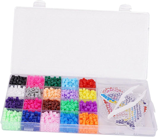Beads Set for Kids with 2000 Beads 5mm - Pegboard, Tweezer, – 20 Assorted Color Iron on Melty Beads