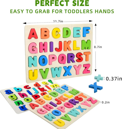 Uppercase and Lowercase Letters， Wooden Puzzles for Toddlers, Wooden ABC Alphabet Puzzles Toddler Learning Puzzle Toys for Kids 1-5, 2 in 1 Early Education Letter for Boys Grils 1-5 Years Old