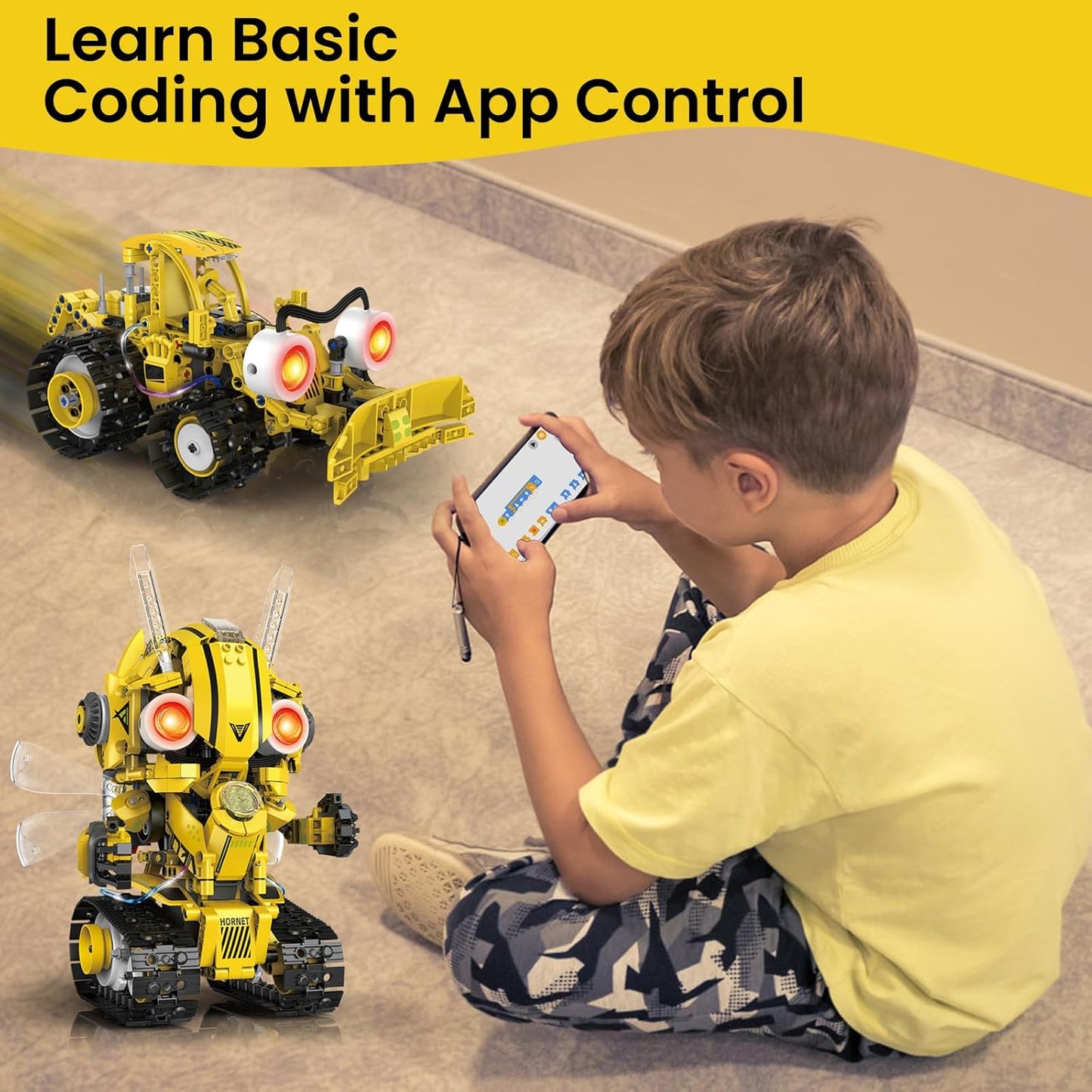 HPROMOT 5-in-1 STEM Robot Building Kit for Kids Ages 6-16, Remote & App Controlled, Rechargeable Engineering Learning DIY Coding Toy, Educational Building Blocks Gift for Girls & Boys (603 PCS)