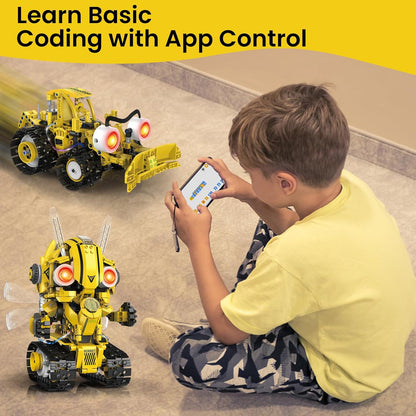 HPROMOT 5-in-1 STEM Robot Building Kit for Kids Ages 6-16, Remote & App Controlled, Rechargeable Engineering Learning DIY Coding Toy, Educational Building Blocks Gift for Girls & Boys (603 PCS)