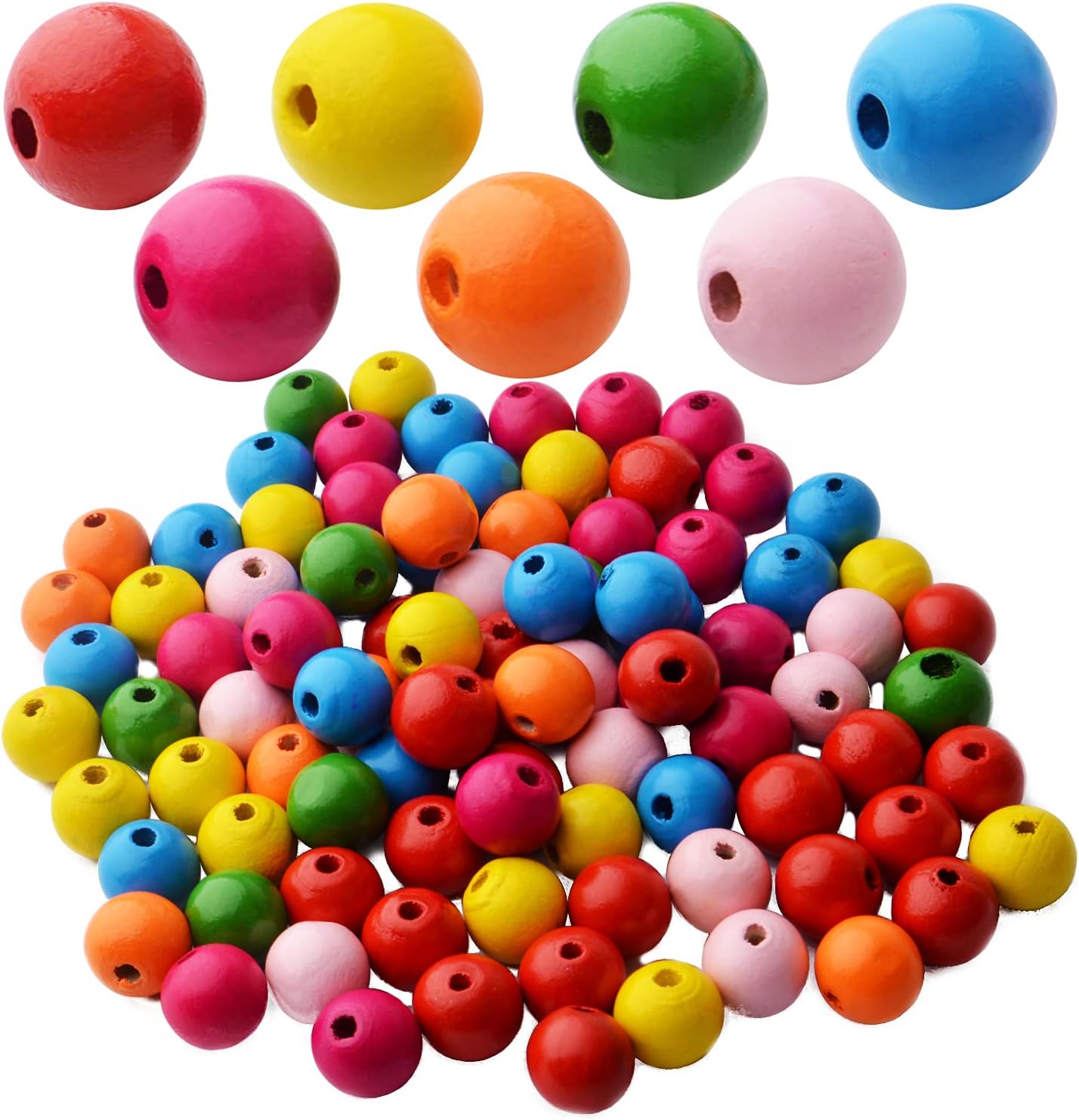 Aylifu Round Wooden Beads, 50 pcs 25mm Natural Unfinished Wooden Spacers for DIY Crafts Jewelry Making, White, Hole: 5mm
