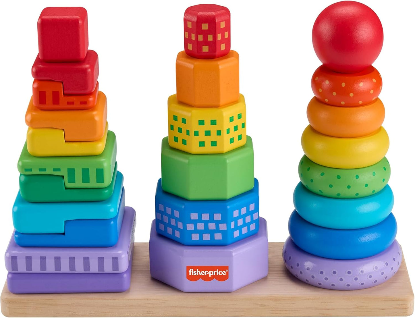 Fisher-Price Wood Toddler Toy Stacking Shape Sorter, 26-Piece Wooden Playset for Developmental Play Kids Ages 18+ Months