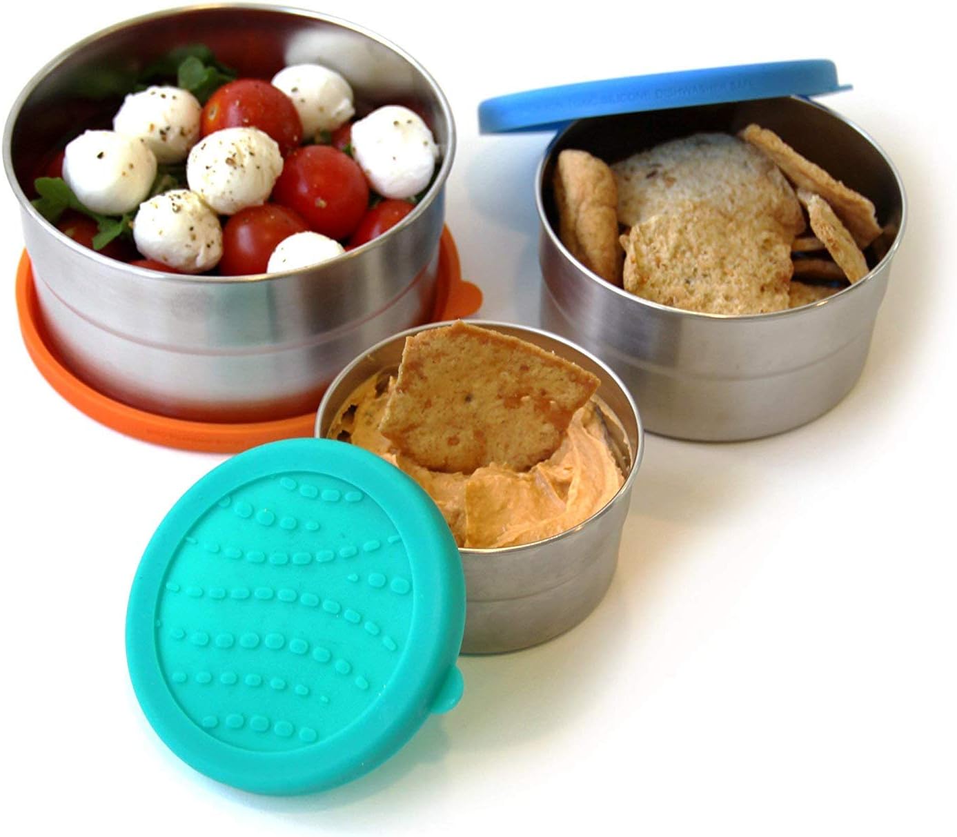 Ecolunchbox Seal Cup Trio – 3‑Piece Nesting Stainless Steel Leak‑Proof Container Set (40 oz Total) with Silicone Lids – Plastic‑Free, Non‑Toxic, Dishwasher & Oven Safe