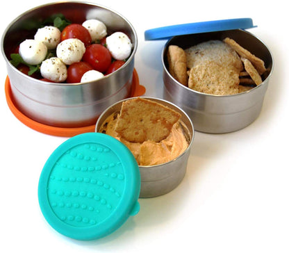 Ecolunchbox Seal Cup Trio – 3‑Piece Nesting Stainless Steel Leak‑Proof Container Set (40 oz Total) with Silicone Lids – Plastic‑Free, Non‑Toxic, Dishwasher & Oven Safe