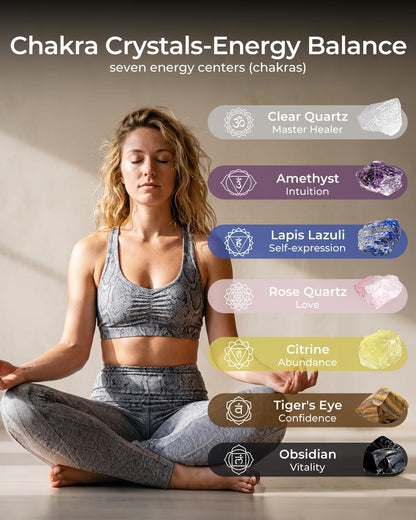 Crystals and Healing Stones, 9 Pcs Healing Crystals Set, 7 Chakra Crystal Stones Set Real Natural Selenite Pyramid Reiki Raw Rock Energy Protection Meditation with Wooden Box, Crystal Gifts for Women