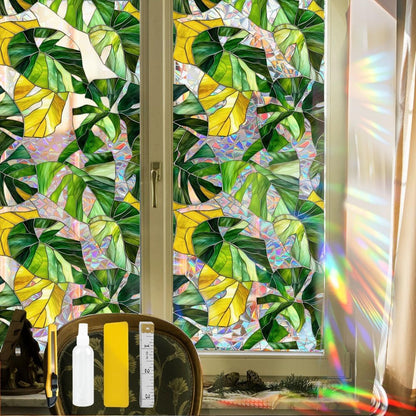 Flower Stained Glass Window Film Decorative Static Cling Stickers Sun Blocking Privacy Decals for Home Car White Lily