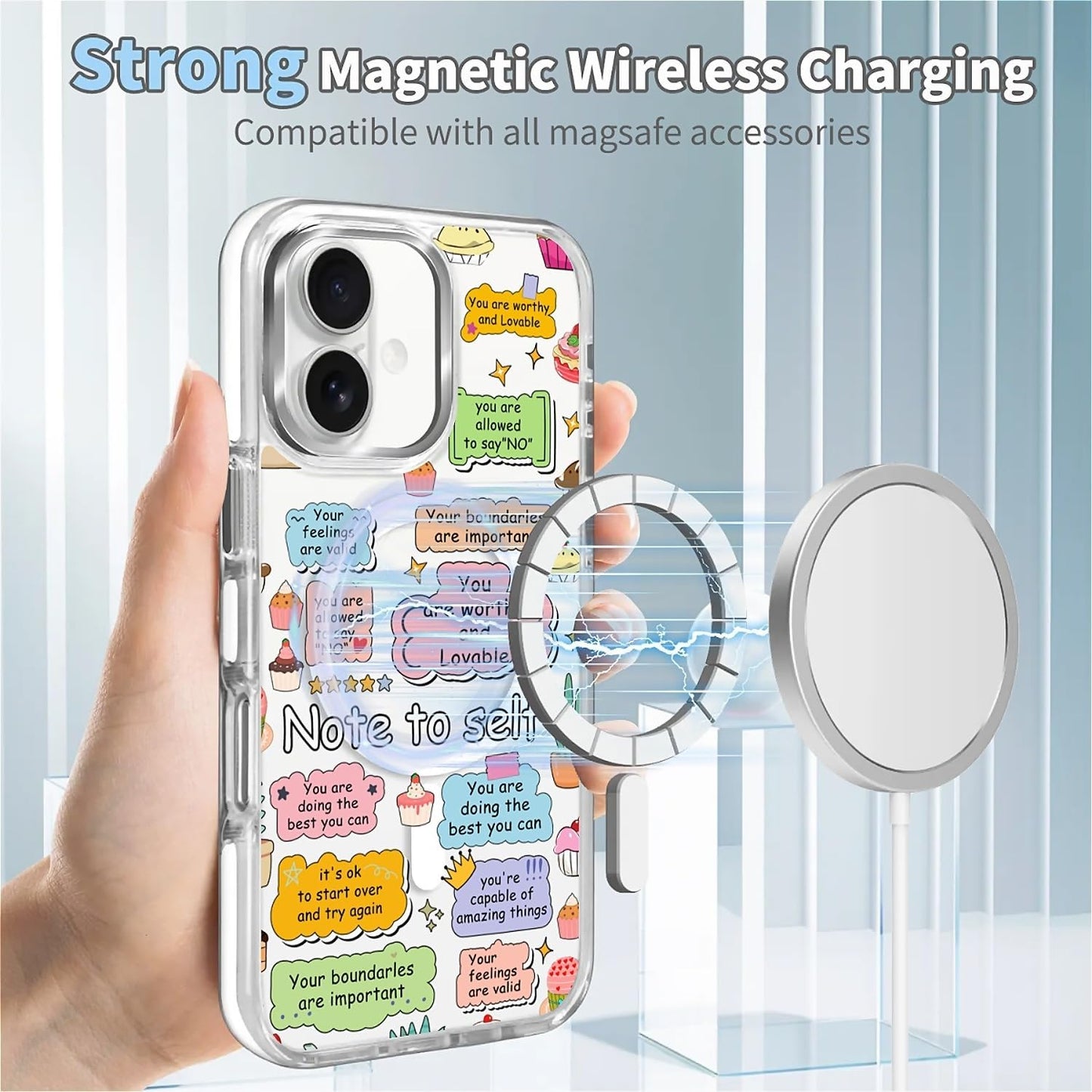 for iPhone 17 Pro Max Case [Compatible with Magsafe],Girls Women Clear Magnetic Case Silicone Shockproof Protective Cover with Pattern Colorful Motivational Letters