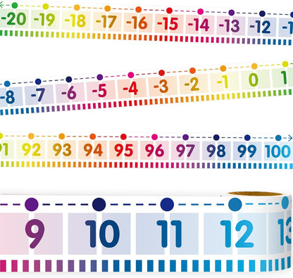 Fancy Land Number Line for Classroom Wall Bulletin Board Border Rainbow -20 to 100 Classroom Decoration 36ft 1 Roll Math Classes Decor